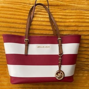 Michael Kors red and white striped tote